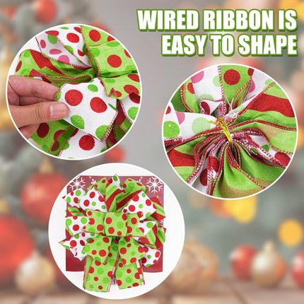 Large 45"x13" Christmas Tree Topper Bow, Green Tree Topper Christmas Decoration, Red & Green Polka Dot Polyester Ribbon Bow for Christmas, Xmas Ornament Holiday Home Indoor/Outdoor