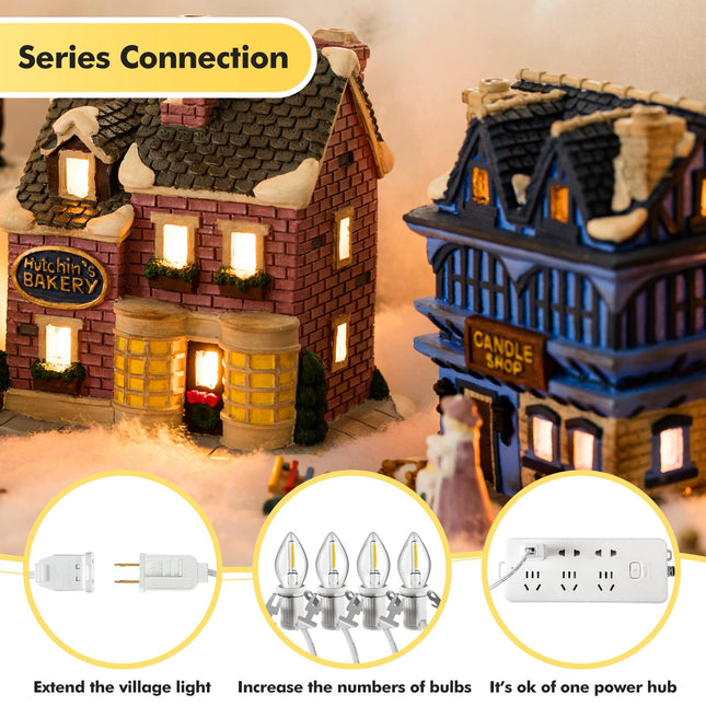 Christmas Accessory Cord with 5 LED Light Bulbs, 11.5 Feet White C7 Lamp, On/Off Switch Plug, Spare Fuses, Female/Male Plugs, Blow Mold Light for Village House Craft Decorations(1 Pack)