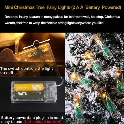 Mini Christmas Tree Lights Battery Operated Clear Glass Jar Bottle String Lights 10 LED Warm White Fairy Lights for Indoor Home Bedroom Wedding Birthday Party Decoration