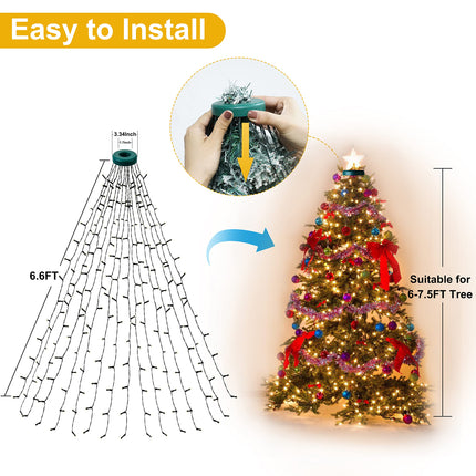 Christmas Tree Lights - Christmas Lights Indoor 400 LED 6.6FT x 16 Drop Christmas Outdoor Lights with 8 Models & Memory Function & Timer WarmWhite