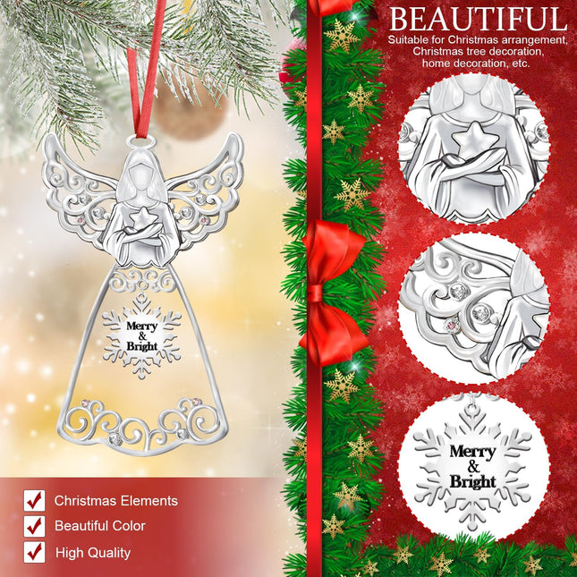 Christmas Angel Ornaments for Christmas Tree Decorations,Christmas Angel Decorating Hanging Ornament for Holiday Decorative Annual Keepsake (Metal,Silver)