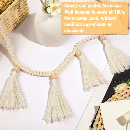Boho Macrame Tassel Garland Hanging Banner for Classroom Cotton Tassel Home Decor Nursery Room Decorative Wall Woven Hangings for School Supplies Party Decor(4 Pieces,47.2 Inch)