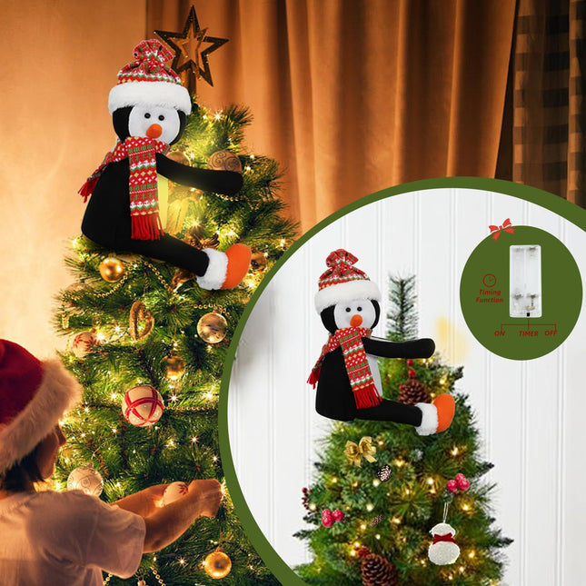 Snowman Tree Topper-Black Christmas Tree Toppers with Lights,Cute Christmas Tree Topper Lighted, Xmas Funny Snowman Tree Toppers Curtain Tie Wine Bottle Decorations for Holiday Home Indoor Party