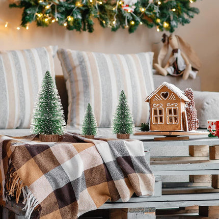 Bottle Brush Trees, Vlorart 4PCS Desktop Miniature Pine Tree Small Pine Tree with Wooden Bases Mini Christmas Bristle Brush Tree for Xmas Holiday Party Home Tabletop Tree Decor