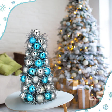 Small Christmas Tree Teal Christmas Tree for Table Decorations 11'' Baby Blue Mini Tabletop Xmas Tree Centerpieces Light Blue Christmas Decor with 62 Shatterproof Christmas Ornaments Balls