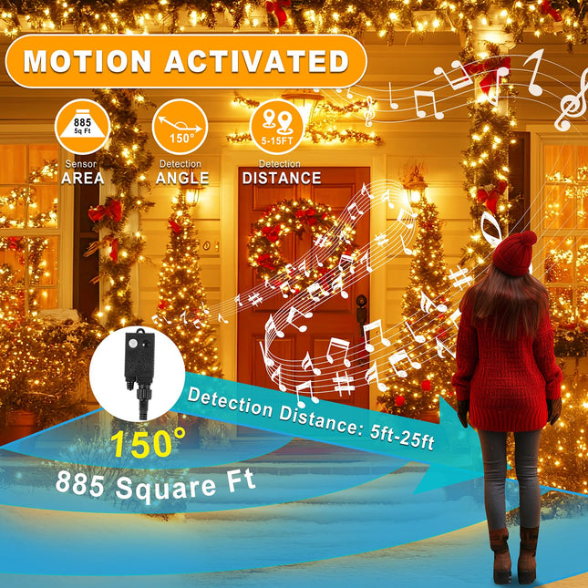 400 LED decorative light strings with music for Christmas, equipped with music infrared motion sensor controller, warm white Christmas light decoration, suitable for Indoor Outdoor Tree Party Yard 2