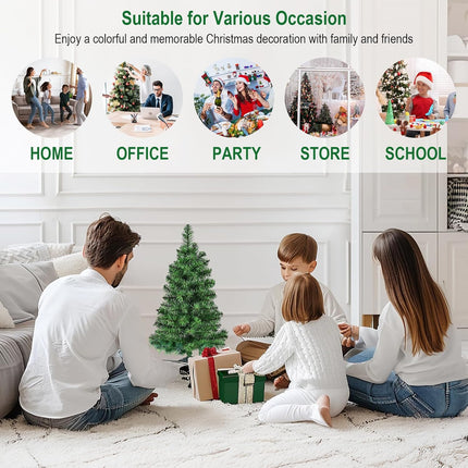 3Ft Premium Artificial Small Mini Christmas Tree for Tabletop,Home, Office, Indoor and Outdoor Decor,Holiday Decoration,Easy Assembly Metal Hinges & Foldable Base.Green Tree