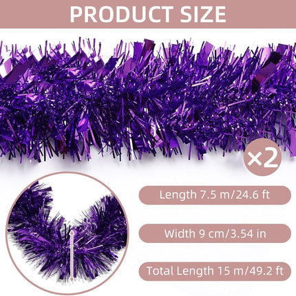 50 FT Purple Tinsel Garland Christmas Tinsel Garland Xmas Tree Decorations Metallic Tinsel Twist Garland for Christmas Tree Year Holiday Birthday Party Decorations (3.54" x 50', Purple)