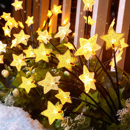 Star Christmas Pathway Lights - 4 Pack 48 LED Firefly Solar Garden Lights with 2 Lighting Modes, Waterproof Solar Walkway Lights, Solar Christmas Lights Decoration for Yard Lawn Walkway, Warm White