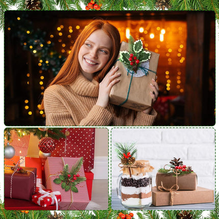 Red Berry Stems Pine Branches Artificial Christmas Picks Floral Pine Cones Faux Stems Spray Christmas Tree Picks Artificial Pine Branches(Vivid,48 Pcs)