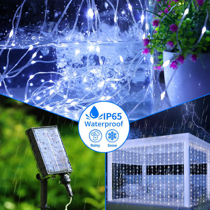 d Solar Curtain Lights 600 LED Outdoor Waterfall String Lights Waterproof 8 Modes Remote Type C Charging Hanging Twinkle Fairy Lights Dimmable for Christmas Gazebo Party Wedding Window