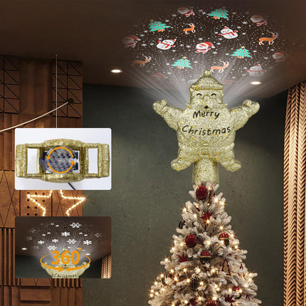 CCBodily Christmas Tree Topper Star LED Rotating - 5 Projection Modes Lighted Glitter Sparkling Holiday Decor Gold