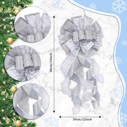 38 Pieces 40 Inch Christmas Tree Skirt Include 34 x 12 Inch Large Christmas Tree Topper Bow Small Glitter Bow Christmas Decor for Christmas Tree Accessories(Silver)
