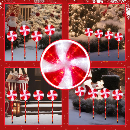 BRIGHTDECK Christmas Solar Pathway Lights, 27" Set of 4 Lollipops Peppermint Stake Lights, Candy Cane Lights with 8 Modes, Outdoor Christmas Decoration for Walkway, Yard, Pathway, Patio (4pcs