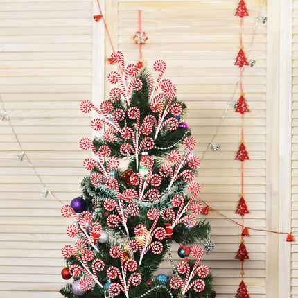 12 Pcs 16 Inch Red White Christmas Tree Picks Decoration Candy Cane Woolen Curly Pick Lollipop Large for Xmas Tree Topper Decor Home Vase Filler Craft Wreath Holiday Party Ornament Garland