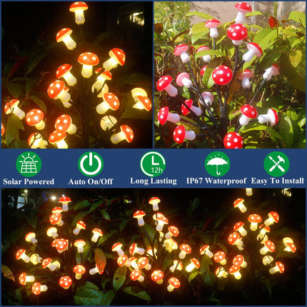 Christmas Outside Decorations Solar Mushroom Garden Stake Lights Outdoor-2PACK 40LED Red Mushroom Decor Tree Lights for Christmas s&Christmas Party, Solar Christmas Lights for Yard Home