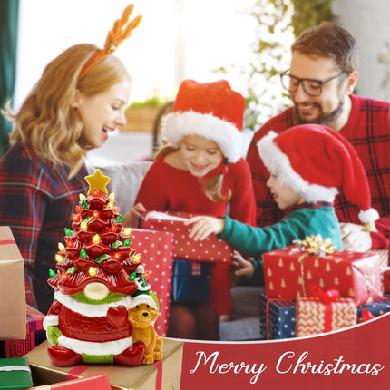 Hexagram Lighted Ceramic Christmas Tree, Christmas Decorations Indoor Red Gnome Mantle Table Decor Christmas Centerpiece, Christmas Decor for Bedroom Living Room Gnome s for Kids Women