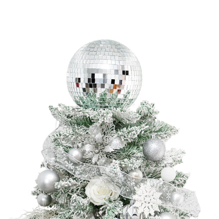 Silver Christmas Tree Topper 8 Inch Mirror Disco Ball Tree Topper, Cool and Fun Disco Ball for Xmas Tree Decorations, Ideal for DJ Club, Party, Wedding and Home Décor