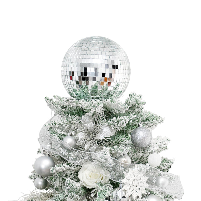 Silver Christmas Tree Topper 8 Inch Mirror Disco Ball Tree Topper, Cool and Fun Disco Ball for Xmas Tree Decorations, Ideal for DJ Club, Party, Wedding and Home Décor