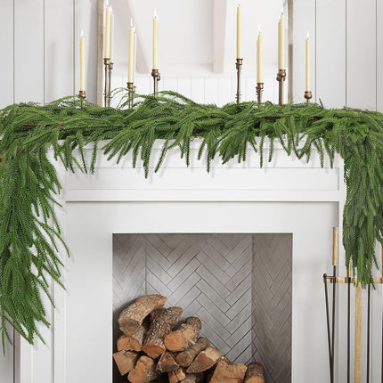 Norfolk Pine Garland Christmas Garland, 6FT Cedar Garland Real Touch Artificial Greenery Garland Christmas Decorations for Mantle, Table, Wall, Indoor, Outdoor, Holiday (2 PCS)