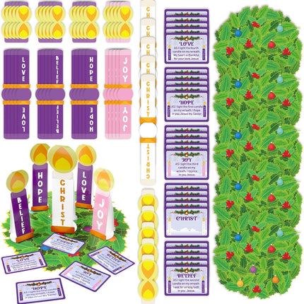 Zhanmai 24 Sets Christmas Advent Wreath Craft Kit Advent DIY Art Craft Tabletop Decor Advent Wreath Candles with Christ Love Joy Hope Peace for Fun Sunday School Classroom Christmas Activity