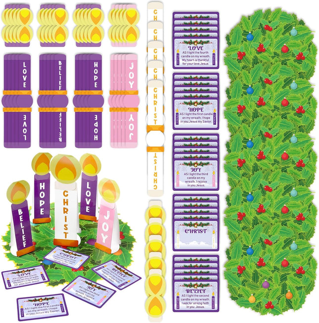 Zhanmai 24 Sets Christmas Advent Wreath Craft Kit Advent DIY Art Craft Tabletop Decor Advent Wreath Candles with Christ Love Joy Hope Peace for Fun Sunday School Classroom Christmas Activity