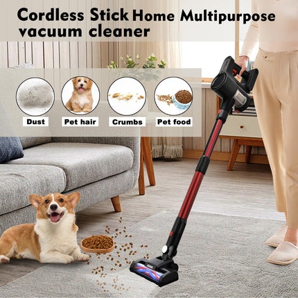 Cordless Stick Vacuum Cleaner, 6In1 Lightweight Stick Vacuum W250W Powerful Brushless Motor & Led Display, Portable Wireless Rechargable Vacuum For Home, Hard Floor Black & Burgundy