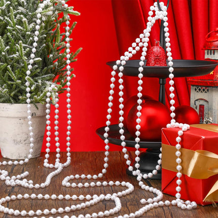 98 Feet Christmas Tree Beads Artificial Pearls Beads Garland Plastic Beads Roll for Xmas Tree DIY Supplies and Holiday Decorations (White)