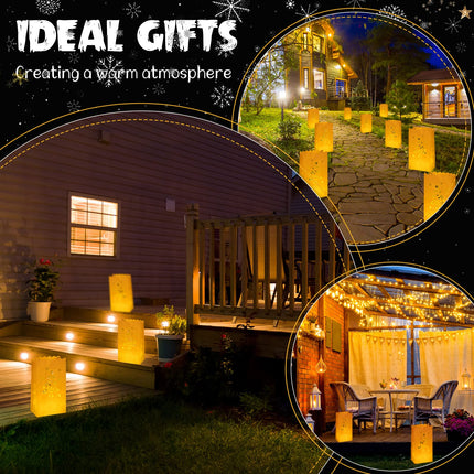 100 Set Luminary Paper Bags with Flameless Tea Lights Christmas Flameless Candle with Luminaries Candle Bag LED Tea Light for Birthday Wedding Halloween Christmas Thanksgiving Party Decor (Tree)