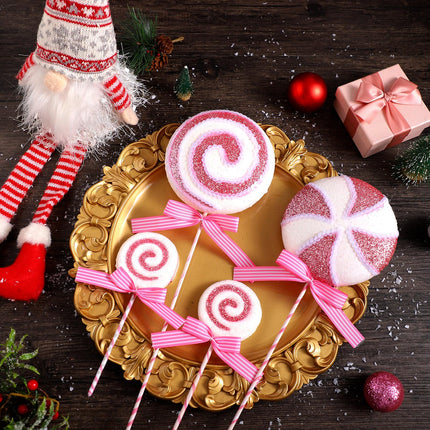 Wettarn 12 Pieces Christmas Tree Picks Christmas Candy and Lollipop Pick Striped Christmas Decorations Candy Tree Topper for Xmas Tree Craft Home Holiday Party Decor (Pink)