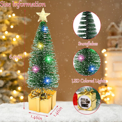 Christmas Decorations Mini Christmas Tree with Lights, 4 pcs Christmas Decor Indoor, Small Christmas Tree, Christmas Village Trees with String Lights for Home Party Table, Christmas Craft with Star