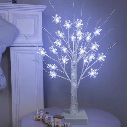 TURNMEON Tabletop Christmas Tree, 2 Pack Lighted Birches Tree Small Christmas Tree, Prelit 48 Snowflake White Lights Timer, Battery Operated Adjustable Branches Xmas Decor Home Indoor Mantel 18 inch
