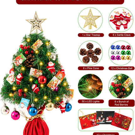 joybest 24 Inch Tabletop Mini Christmas Tree Desktop Xmas Tree Battery Operated with LED String Lights, Red Berries, Star Treetop, Christmas Cards & Ornaments, Best DIY Christmas Decorations, Green