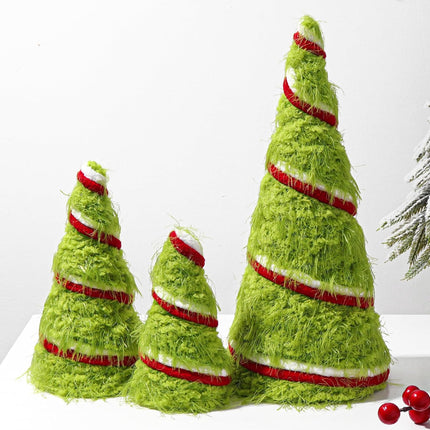 Grinchmas Christmas Decorations, 3Pcs Green Christmas Cone Tree Plush Fur Swirl Surface Cone Christmas Trees, Christmas Decor for Xmas Year Winter Holiday Home Décor