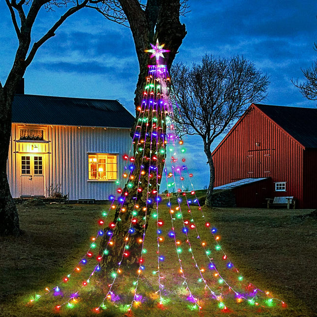 Colored Christmas Decoration Dipper Star String Lights,315 LED Christmas Tree Lights[8 Modes & Waterproof],with 11" Lighted Star for Halloween Xmas Year Holiday Birthday(Multicolor)