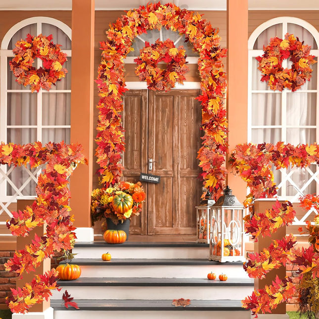 6 Pack Fall Decor for Home Fall Leaves Garland Thanksgiving Decorations Indoor Outdoor 5.8Ft/Piece Artificial Maple Leaf Garland for Autumn Harvest Halloween Party Thanksgiving Door Decor (Red)