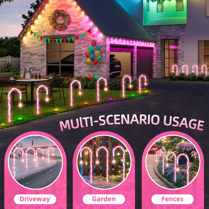 12 Pack Pink Christmas Candy Cane Lights: 21 inch 8 Lighting Modes Lawn Stakes Pathway Light Outdoor - 28 inch Extra Large Pitch, Waterproof for Walkway Markers Yard Xmas Decorations (Pink & White)