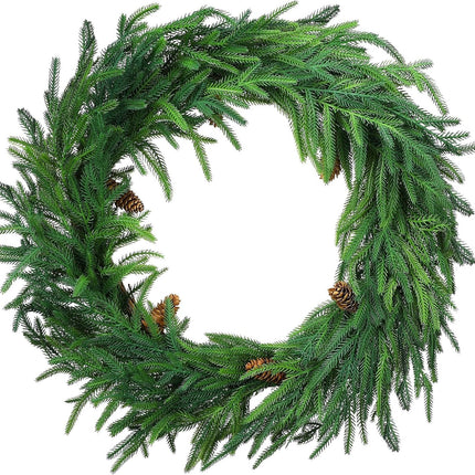 Jutom 24 Inches Christmas Norfolk Pine Wreath with Pine Artificial Christmas Garland for Front Door Windows Wall Pine Greenery Wreath Christmas Decoration Seasonal Indoor Home Decor