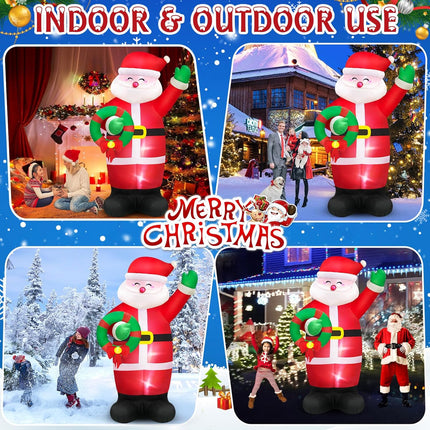 MICOCAH 8 FT Huge Christmas Inflatables Santa Claus Holding Garland Outdoor Decorations, Build in LEDs & Tethers Stakes Giant Inflatable Santa Blow Up Yard Decor for Holiday Xmas Indoor Patio Lawn