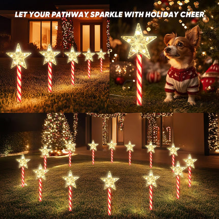 Solar Christmas Lights Outdoor Decorations: 8 Pack Star Christmas Pathway Lights Waterproof, 8 Modes Christmas Stake Lights for Outside Walkway, Xmas, Holiday Decor Christmas -Warm Glow