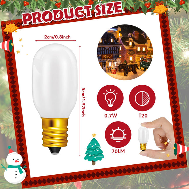 Retisee Christmas Village Light Bulbs, 0.7W 120V Christmas Village Replacement Light Bulbs, E12 Base T20 LED Night Bulbs Accessory for Christmas House Replacement Bulbs Accessories (12 Pcs)