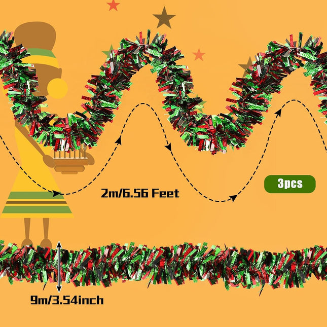 MARFOREVER Kwanzaa Decorations Kwanzaa Garland, Red Green Black Tinsel Twist Garland African Heritage Holiday Hanging Supplies for Artificial Kwanzaa Party Indoor Outdoor Home Decor, 3 Pcs 19.7 Feet