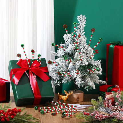 Liliful 40 Pcs Candy Cane Christmas Decoration Red Green Christmas Hanging Ornaments Including Plastic Twisted Lollipop Strips and Bells Strips for Xmas Holiday Table Centerpiece(Red, Green)