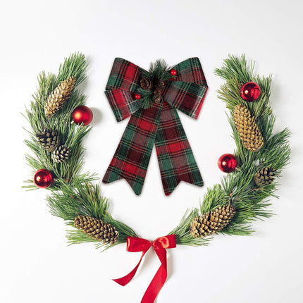 URATOT 6 Pack Christmas Wreaths Bows with Pinecones Needles Xmas Decorations Bows Natural Christmas Tree Bows for Holiday Decoration or DIY Crafts, 9 x 12 Inches