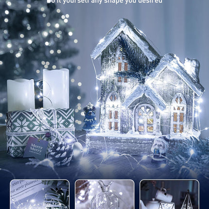 Minetom USB Fairy Lights Plug in, 66 Feet 200 LED Twinkle String Lights with Remote and Timer, Waterproof 8 Modes Starry Lights for Indoor Wreath DIY Party Wedding Christmas Decoration, Pure White