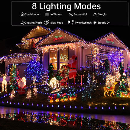 PgUp 124FT 1200 LED Christmas Lights, Ice Lights for Outside IP65 Waterproof with 8 Modes Timer Curtain Fairy Light with 240 Drops Plug in Christmas String Lights for Holiday Wedding Party Decor