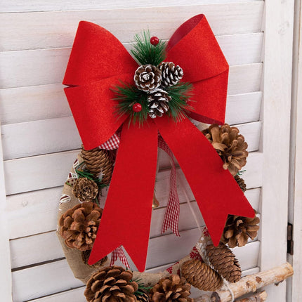 JOHOUSE 3PCS Christmas Bows, 12Inch Red Velvet Bows Large Decorative Christmas Bowknot with Pine Cone Red Berries for Xmas Tree Wreath Home Ornament Decoration