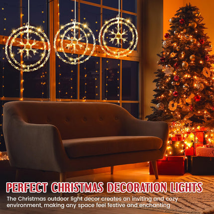 6 Pcs 12 Inch Solar Christmas Outdoor Light Decoration Christmas Window Lights Hanging Snowflake Outdoor Solar LED Hanging Lights 42 LED with 8 Flicker Modes for Xmas Tree Indoor Decor