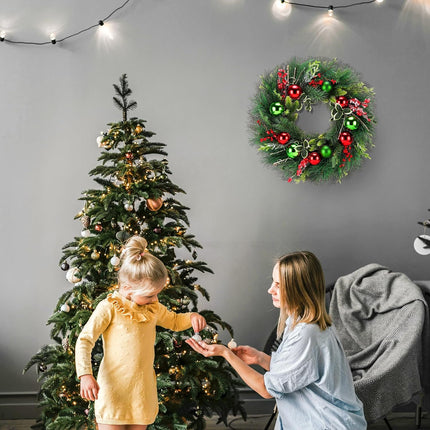 Christmas Wreath, 24inch Wreaths, Artificial Wreaths for Front Door, with Wreath Hanger, Autumn and Winter, Indoors,Outdoors, corridors, Offices. (Green)