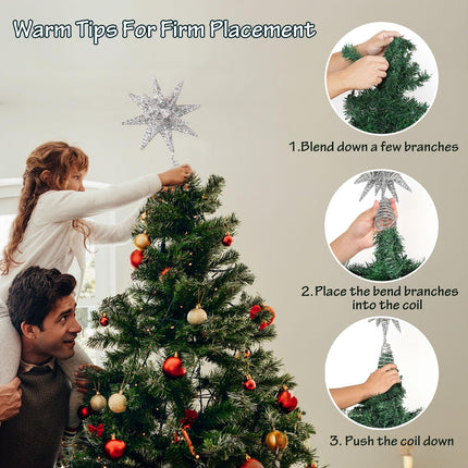 Christmas Tree Topper Star with Warm White 50 LED Lights, Star Tree Topper for Christmas Tree Tradition Moravian Decor, 11X 7.87 Inch with 5m Long Line, Estrella para Arbol De Navidad, Silver
